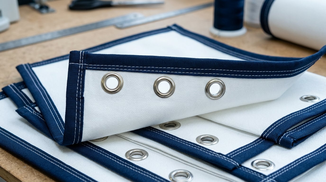 Finished filter elements with metal eyelets, rings and reinforced edge banding